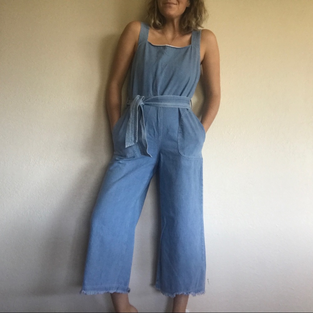 Blue wide leg overalls